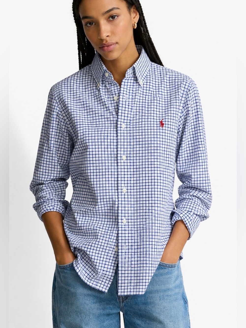 Polo Ralph Lauren women's Slim Fit shirt, size S/P, featuring a small white and